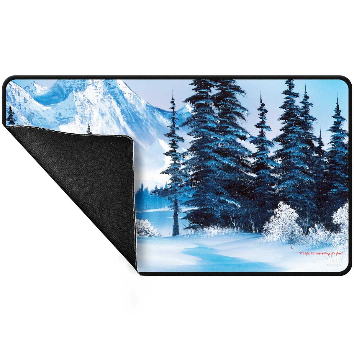 Bob Ross - Winter Paradise Black Stitched Playmat for Tabletop Gaming - Image 3