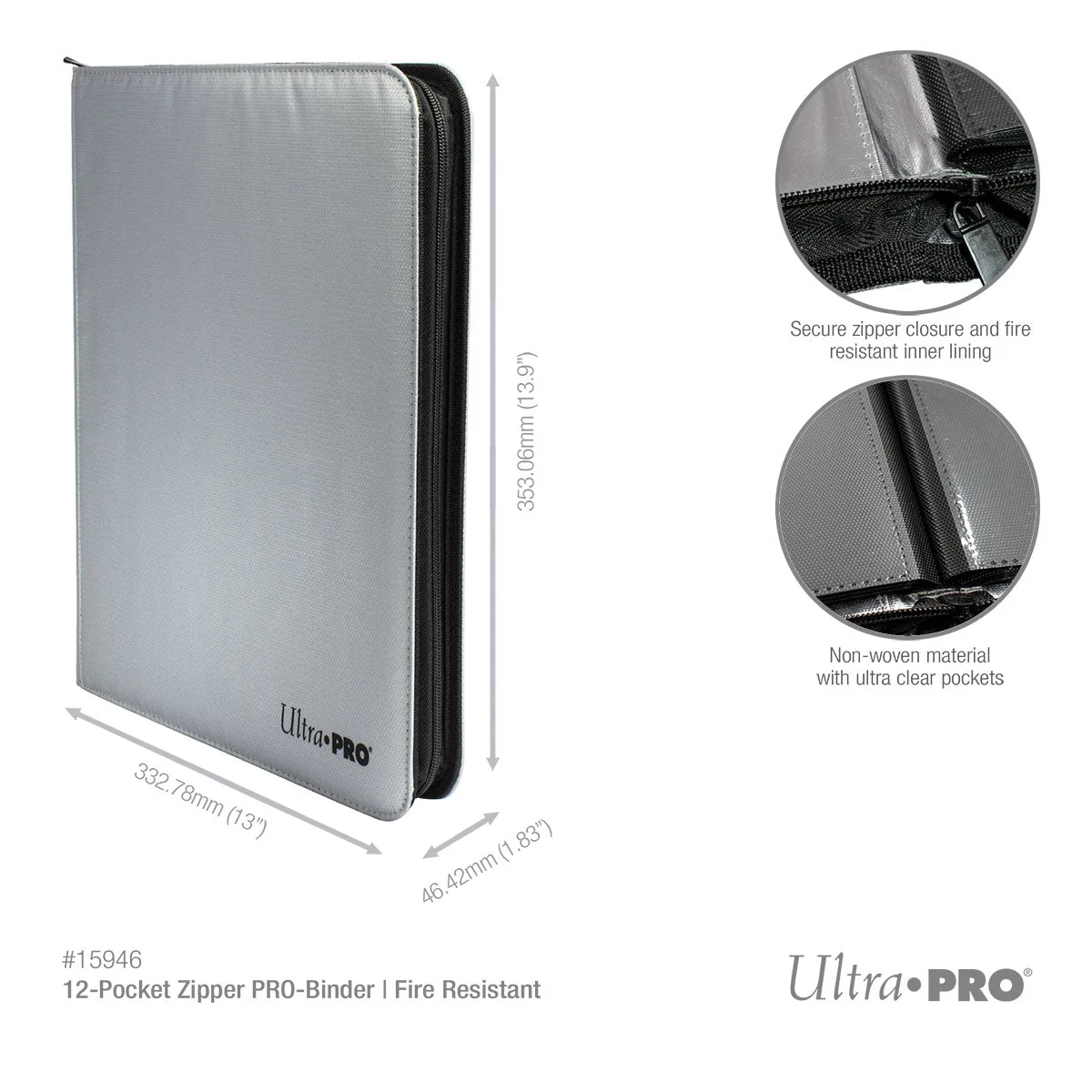 Ultra PRO 12-Pocket Zippered PRO-BINDER®: Silver Made With Fire Resistant Materials - Image 3
