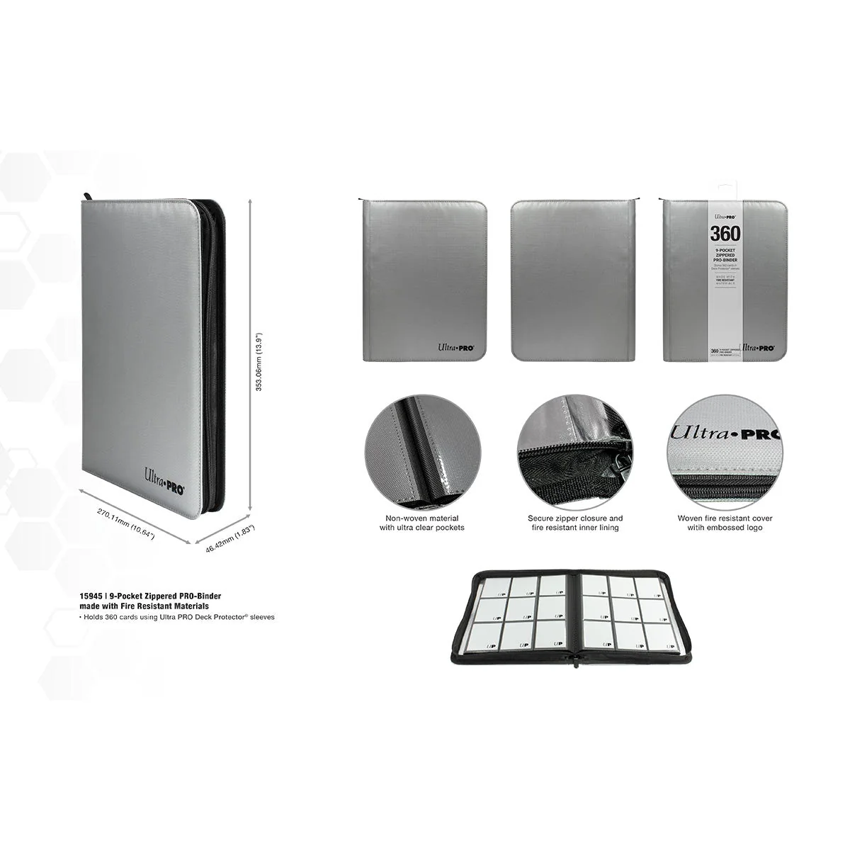 Ultra PRO 9-Pocket Zippered PRO-BINDER®: Silver Made With Fire Resistant Materials - Image 4